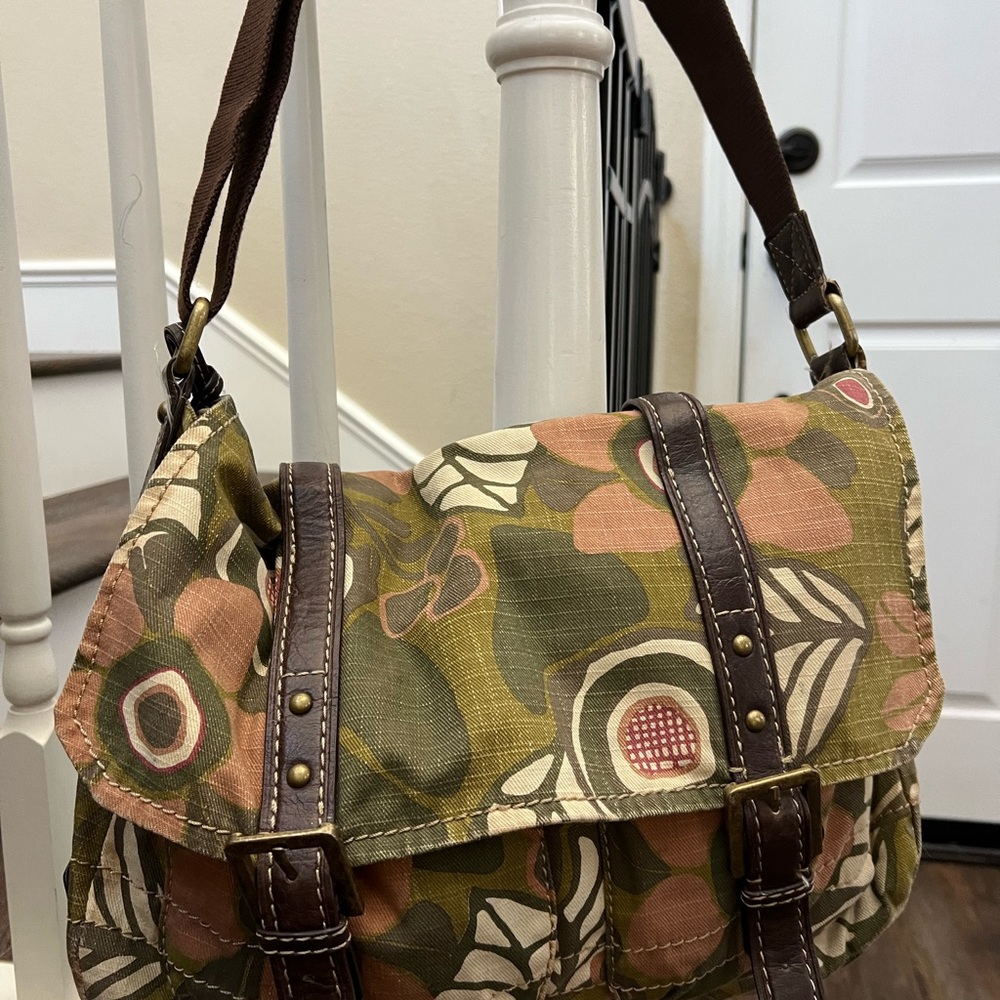 Floral Crossbody Bag in Green and Brown